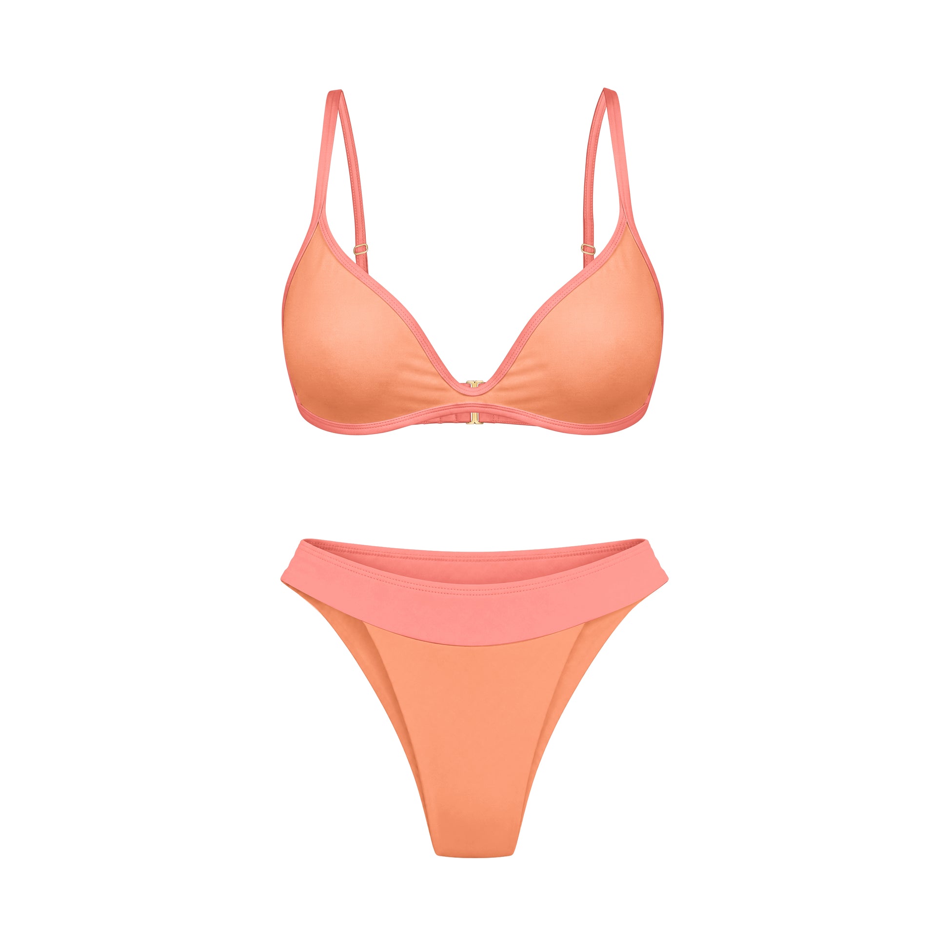 Sculpting Coral Bikini Set – coral two-piece swimsuit with V-back bottom