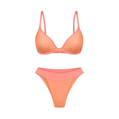 Sculpting Coral Bikini Set – coral two-piece swimsuit with V-back bottom