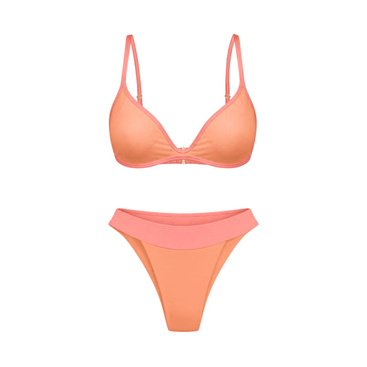 Sculpting Coral Bikini Set – coral two-piece swimsuit with V-back bottom