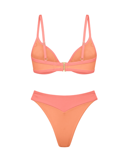Sculpting Coral Bikini Set – coral two-piece swimsuit with V-back bottom